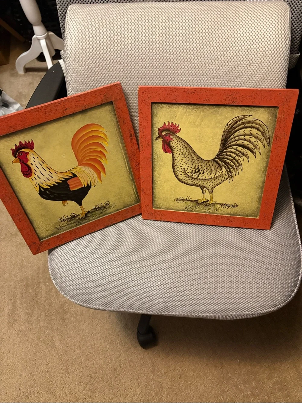 Farmhouse Rust Orange Rooster Wall Art Pair - Brand:
